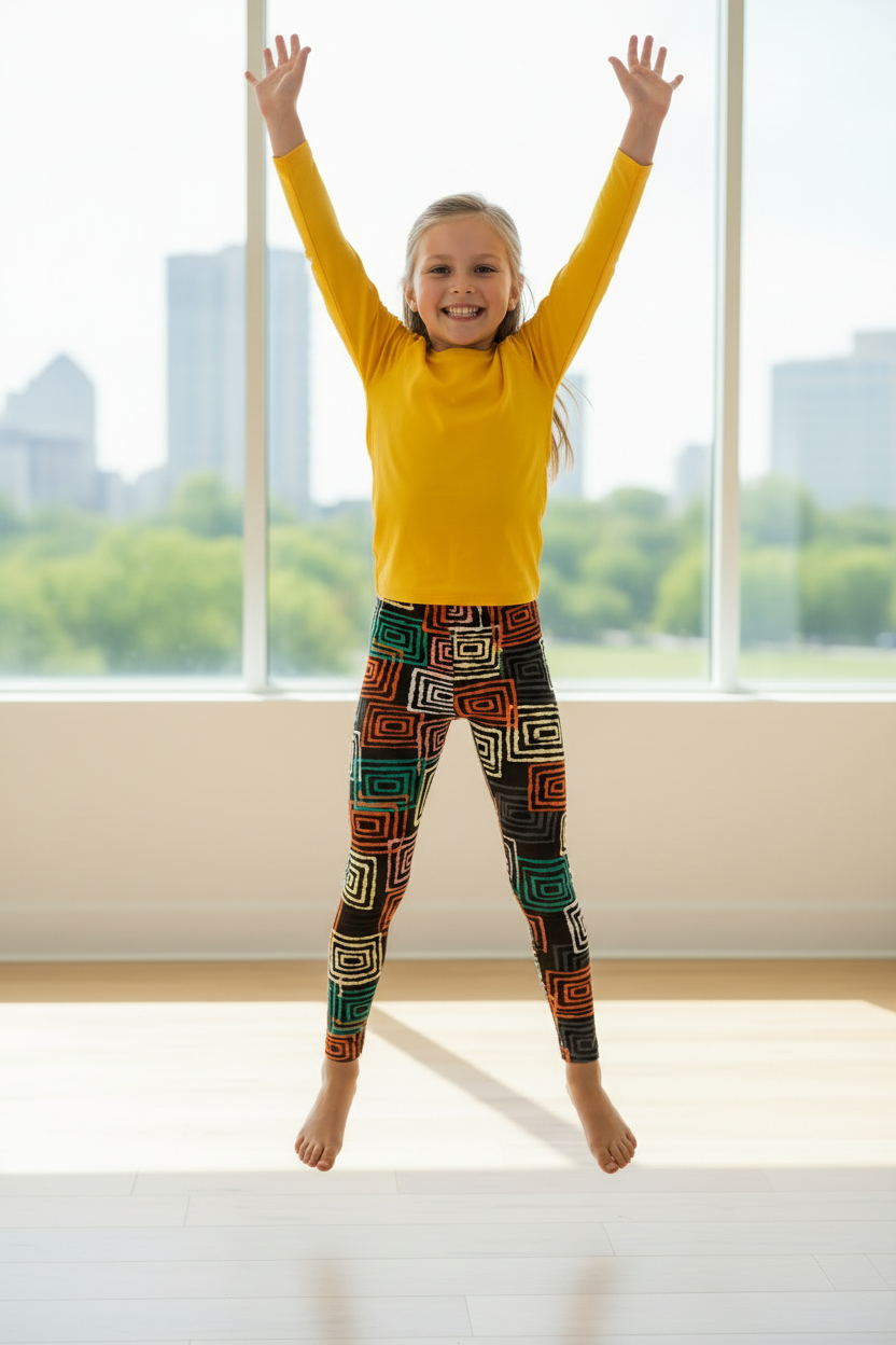 Child wearing Labyrinth leggings - active