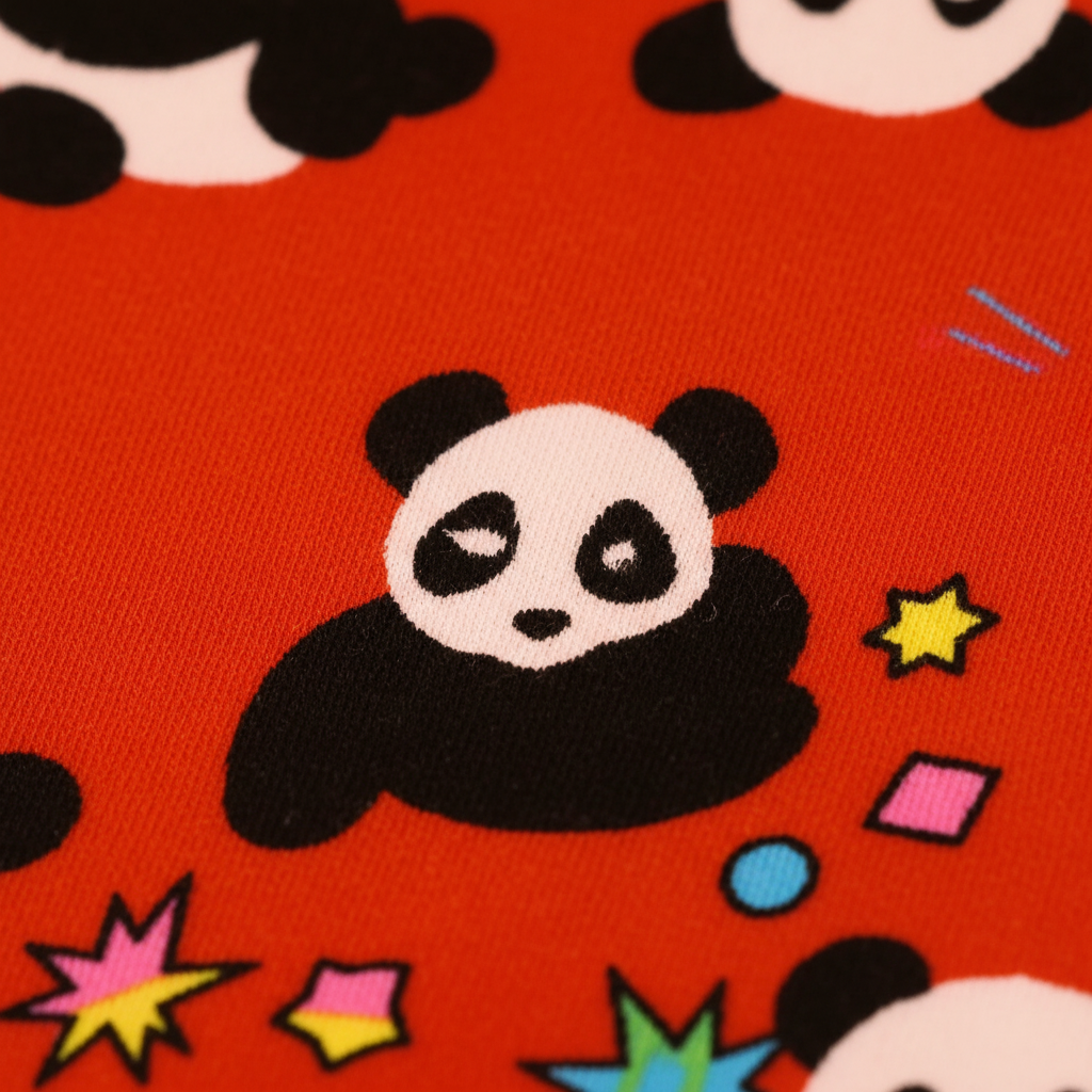 Close-up detail of Panda Pop playful panda print