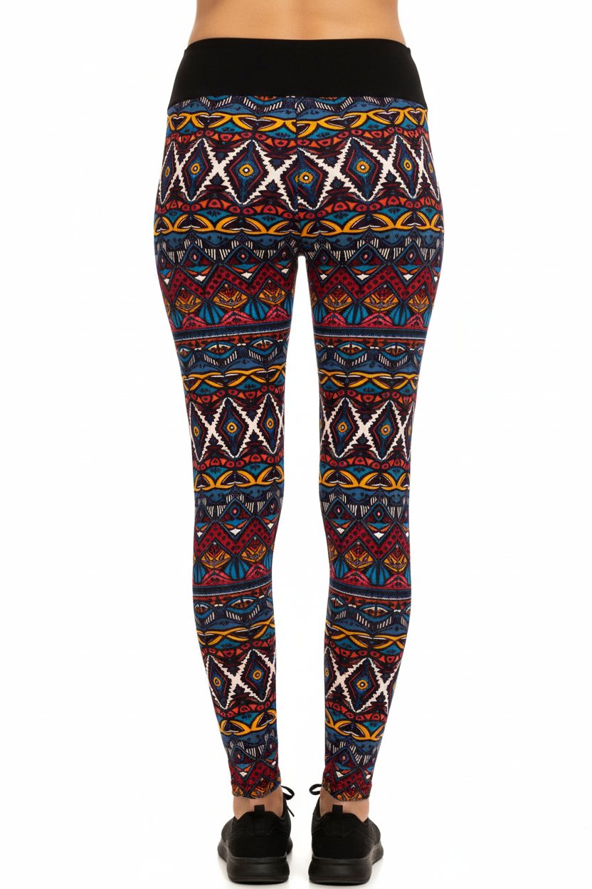 Modern Stitches leggings back view showing fit and stitched print coverage