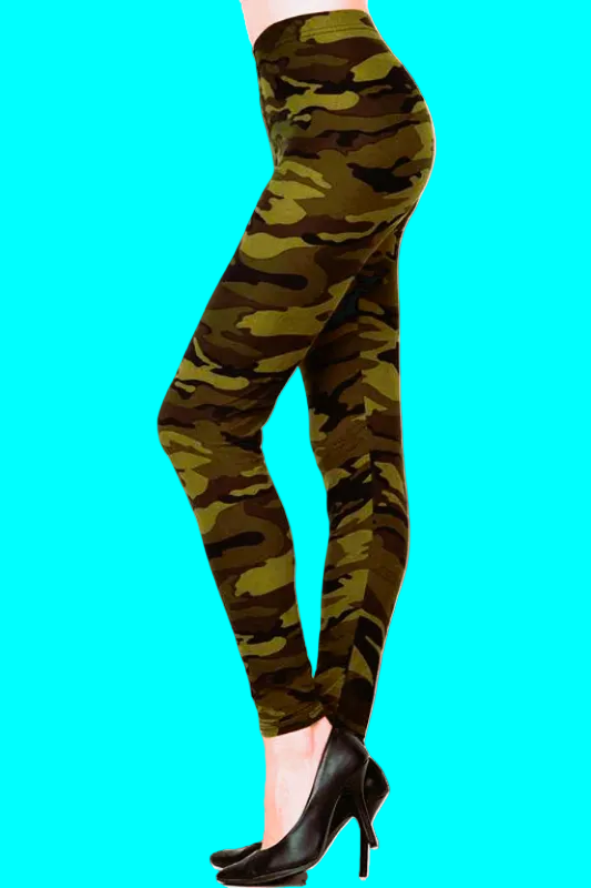 Green Camo Print Leggings - Women's Activewear | Camouflage Design New Mixes