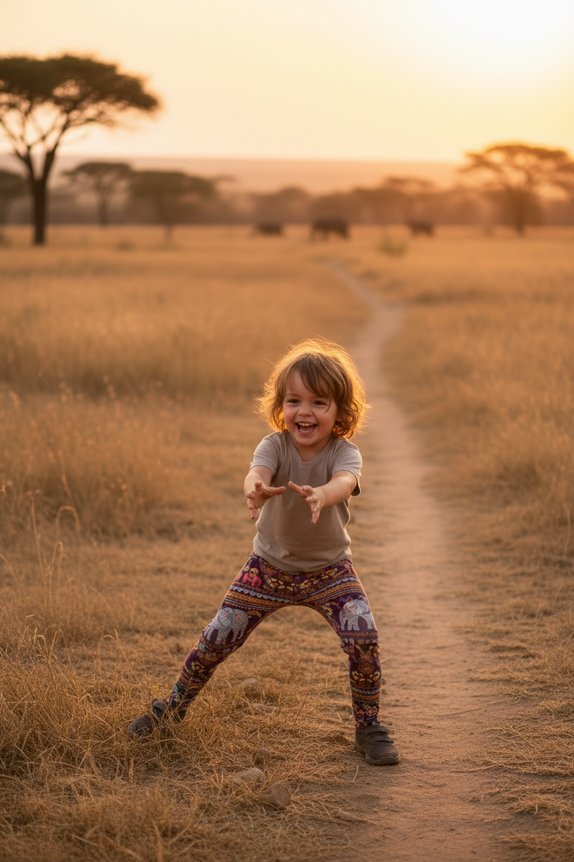 Child wearing Elephant Land leggings - outdoor
