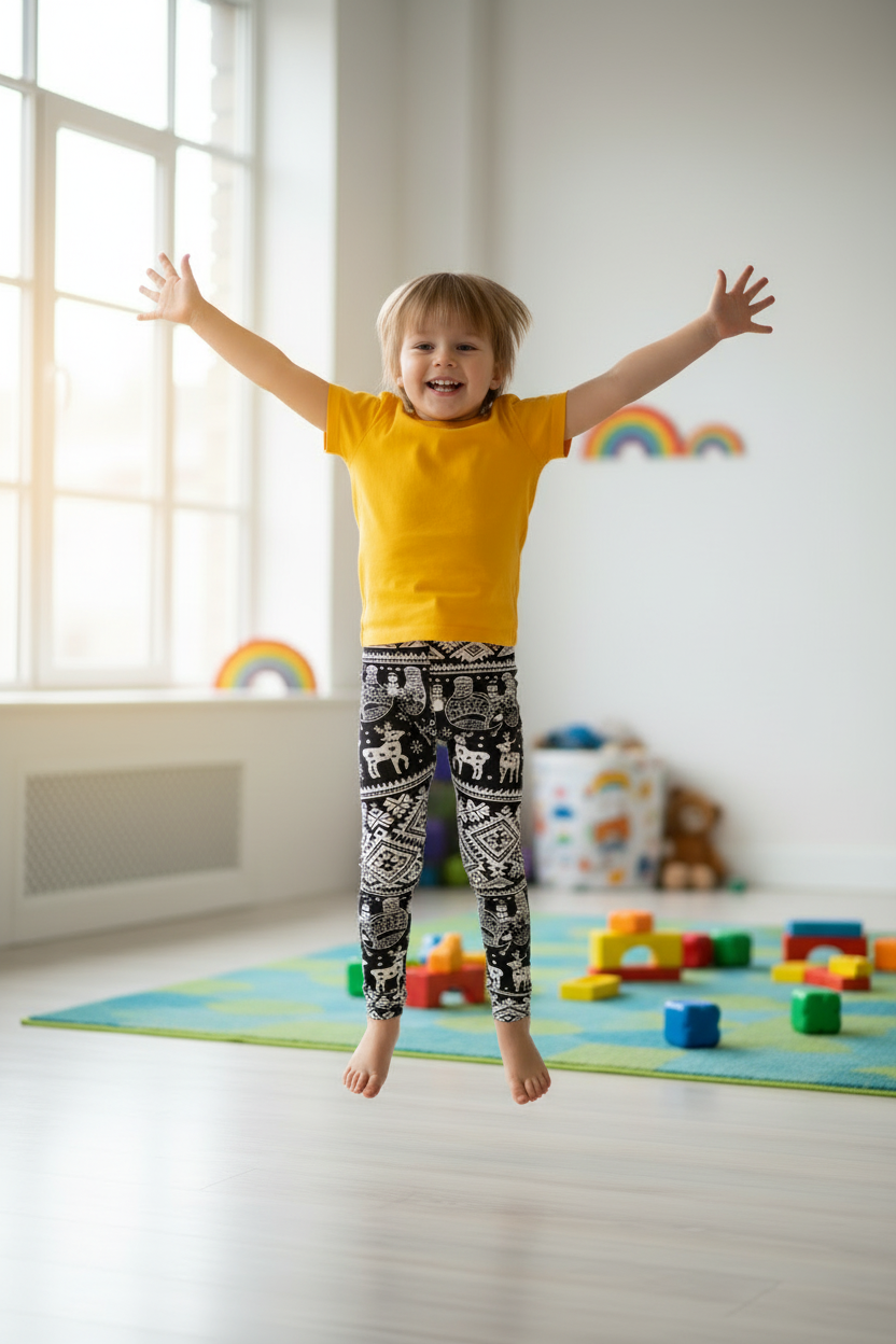 Child wearing Ellie Trunks leggings