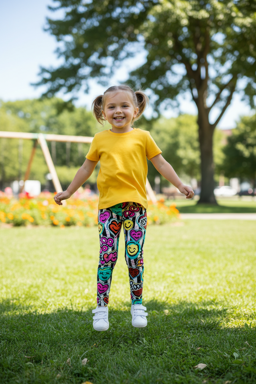 Child wearing Emoji Art leggings