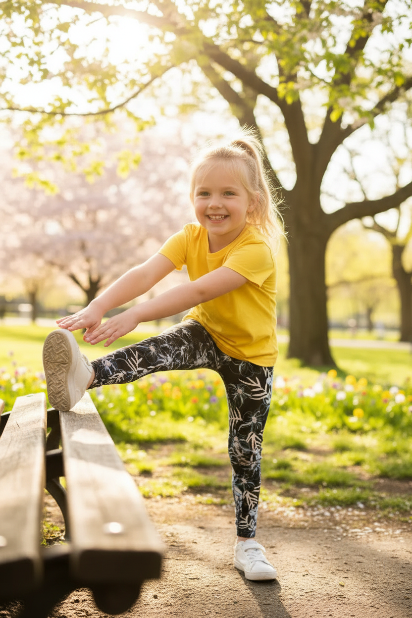 Child wearing Floral leggings - park stretch