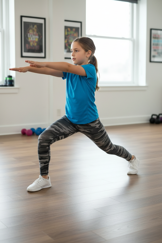Child wearing Gray Camo leggings - workout