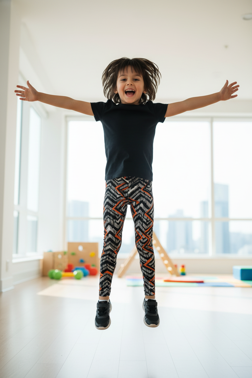 Child wearing Hazards leggings - active