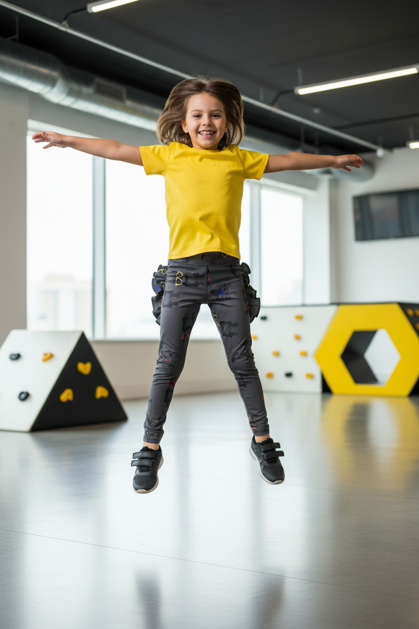 Child wearing Hip Ruff leggings - active