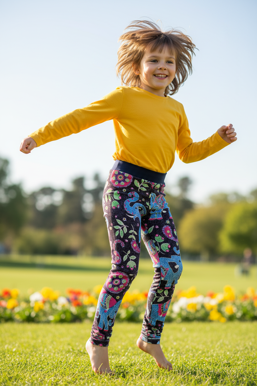 Child wearing Hippy Trunks leggings - full body