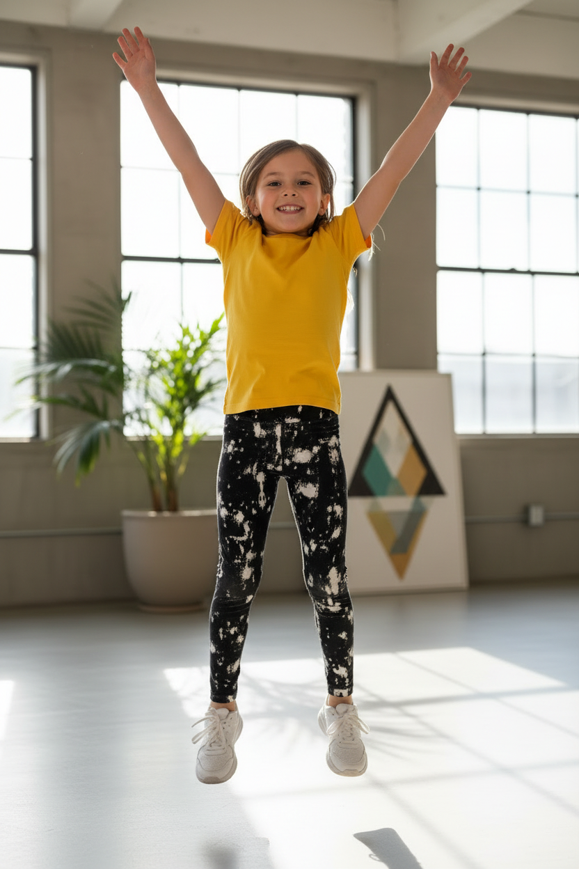 Child wearing Infinite Time leggings - active