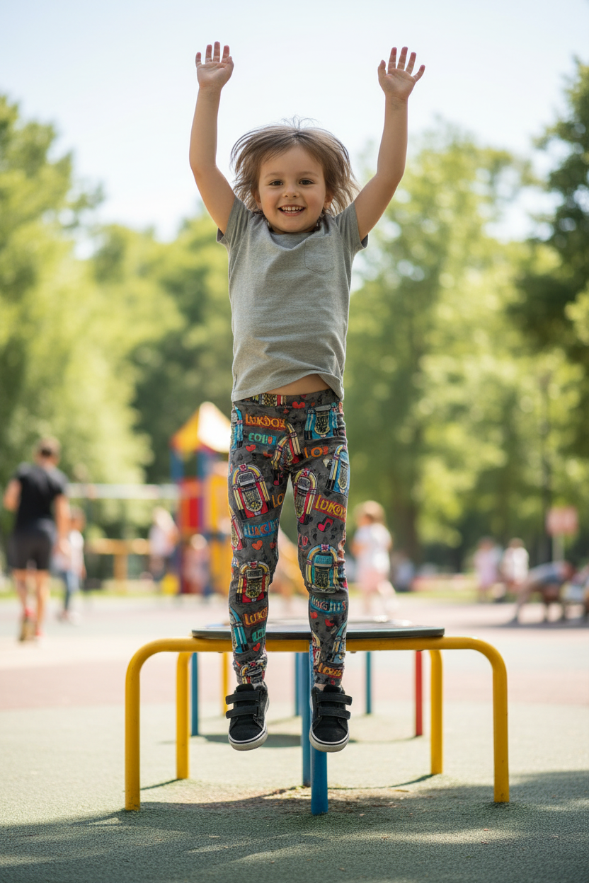 Child wearing Jukebox Love leggings - active