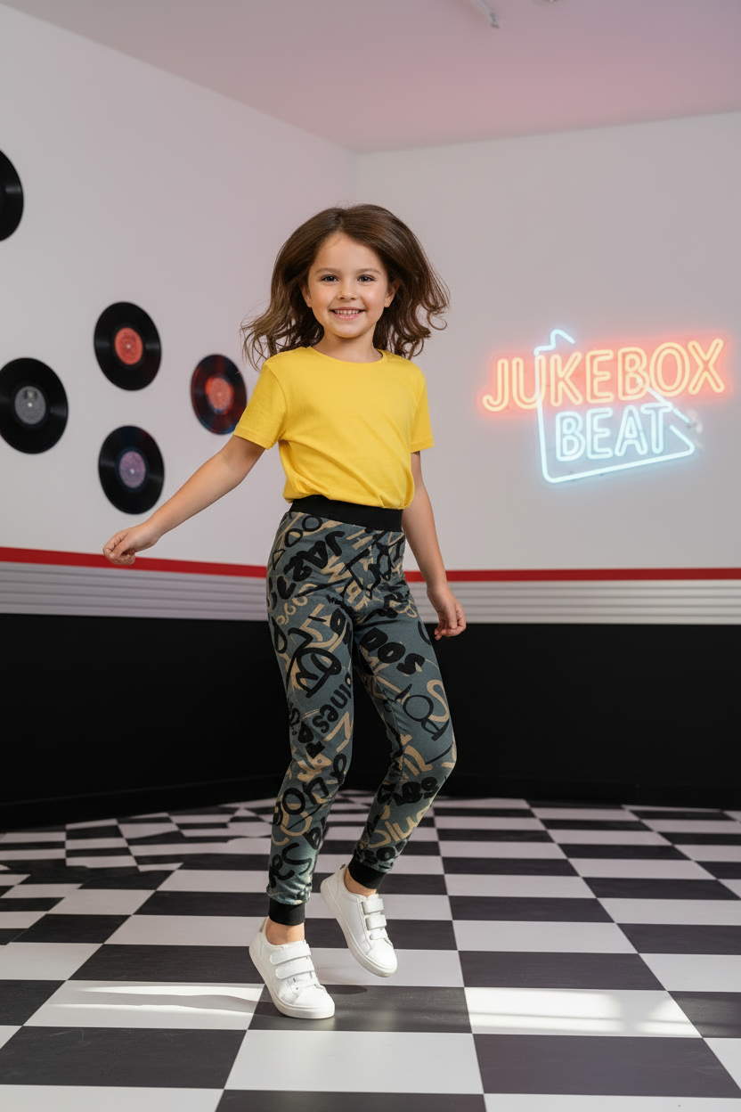 Child wearing Jukebox Love leggings - lifestyle