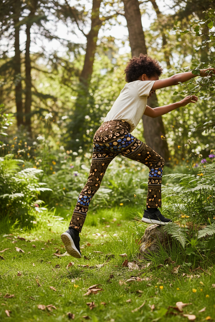 Child wearing Leaves leggings - active