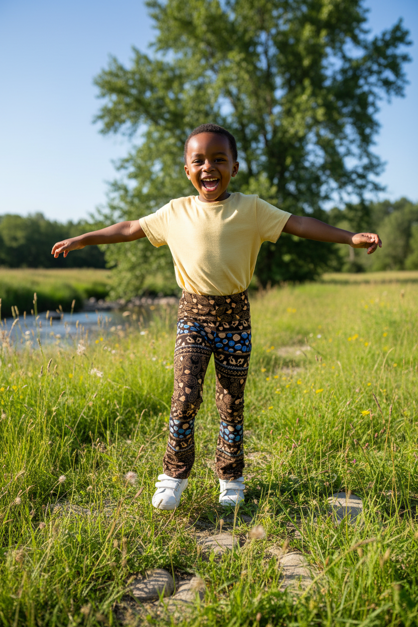 Child wearing Leaves leggings - pose 1