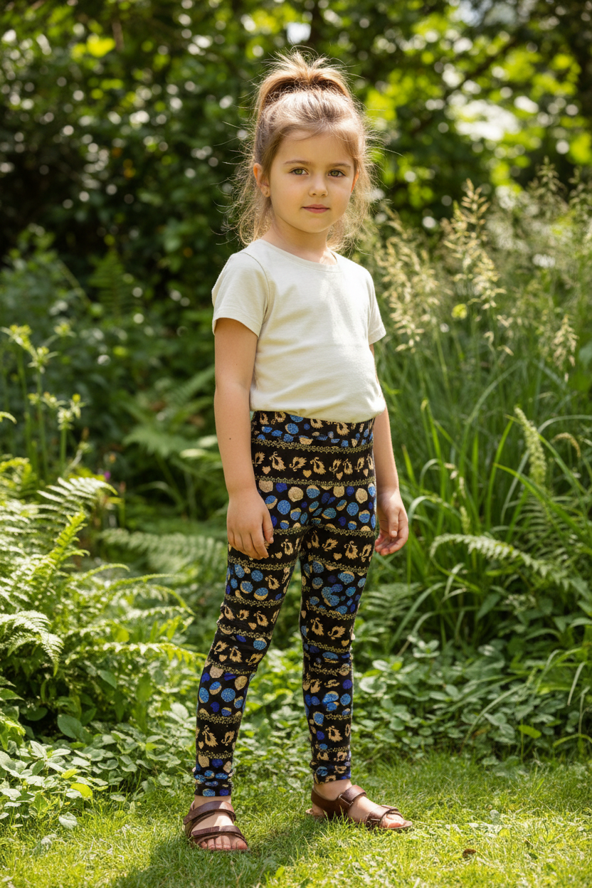 Child wearing Leaves leggings - standing