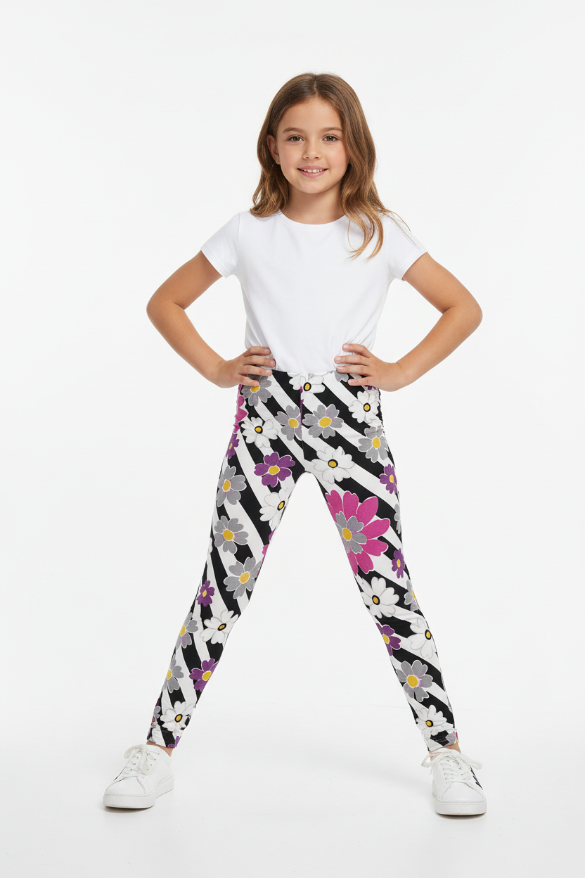Child wearing Opposites Attract leggings - full design