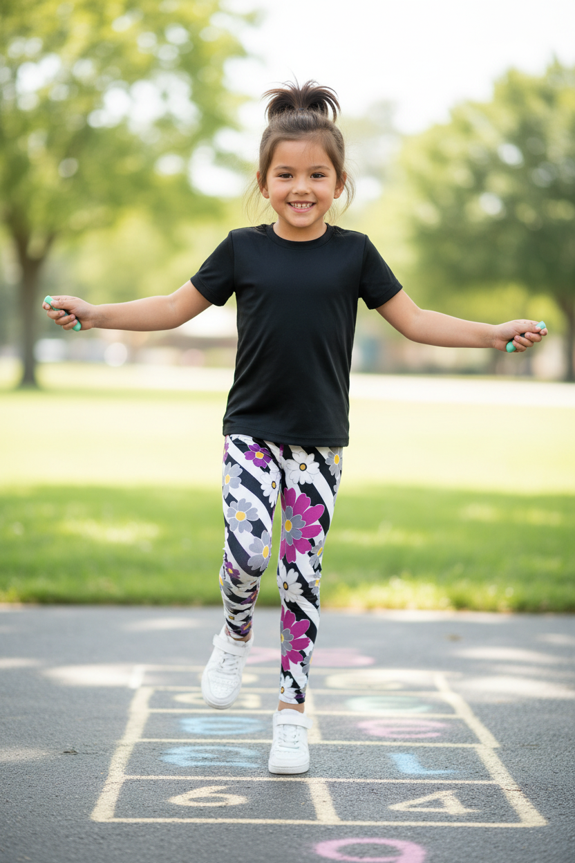 Child wearing Opposites Attract leggings - lifestyle