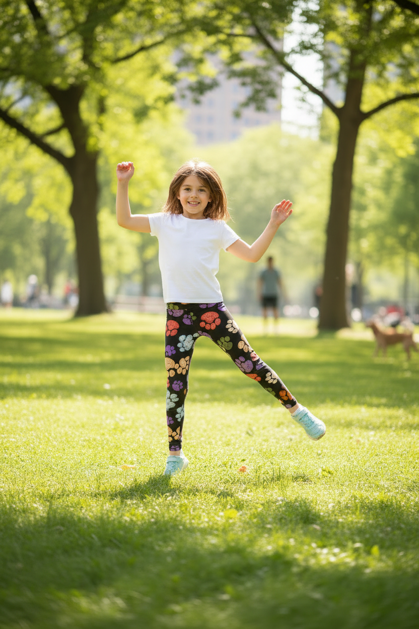 Child wearing Pitter Patter leggings - active pose