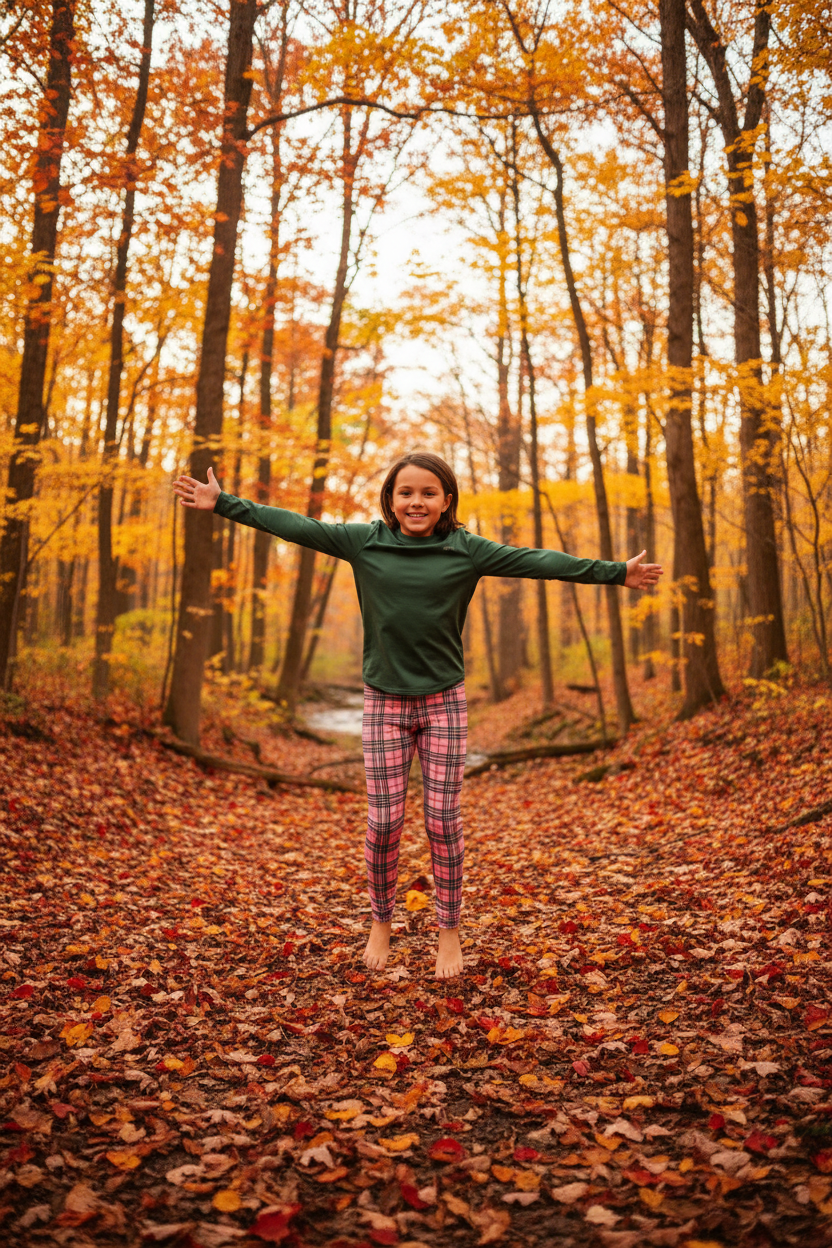 Child wearing Plaid to Meet You leggings - active outdoors