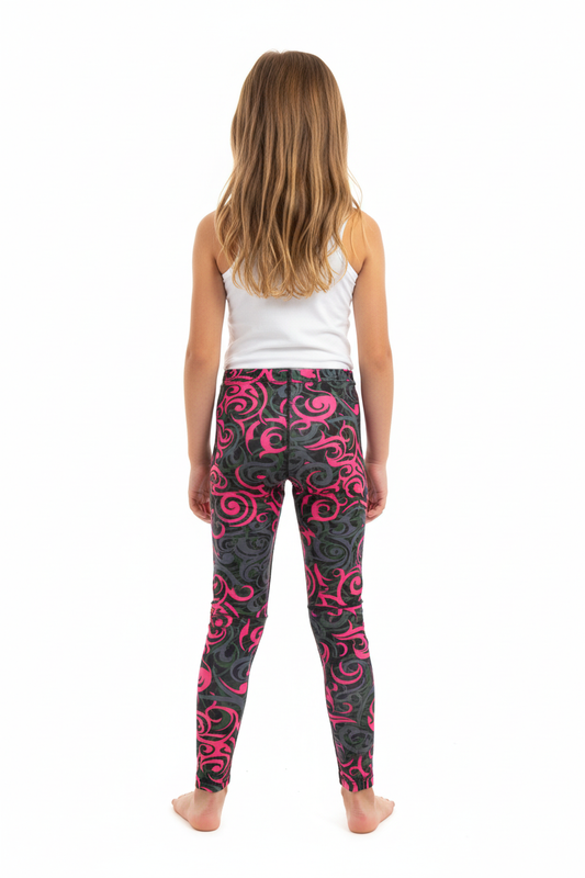 Green and Pink Swirl Leggings Back View