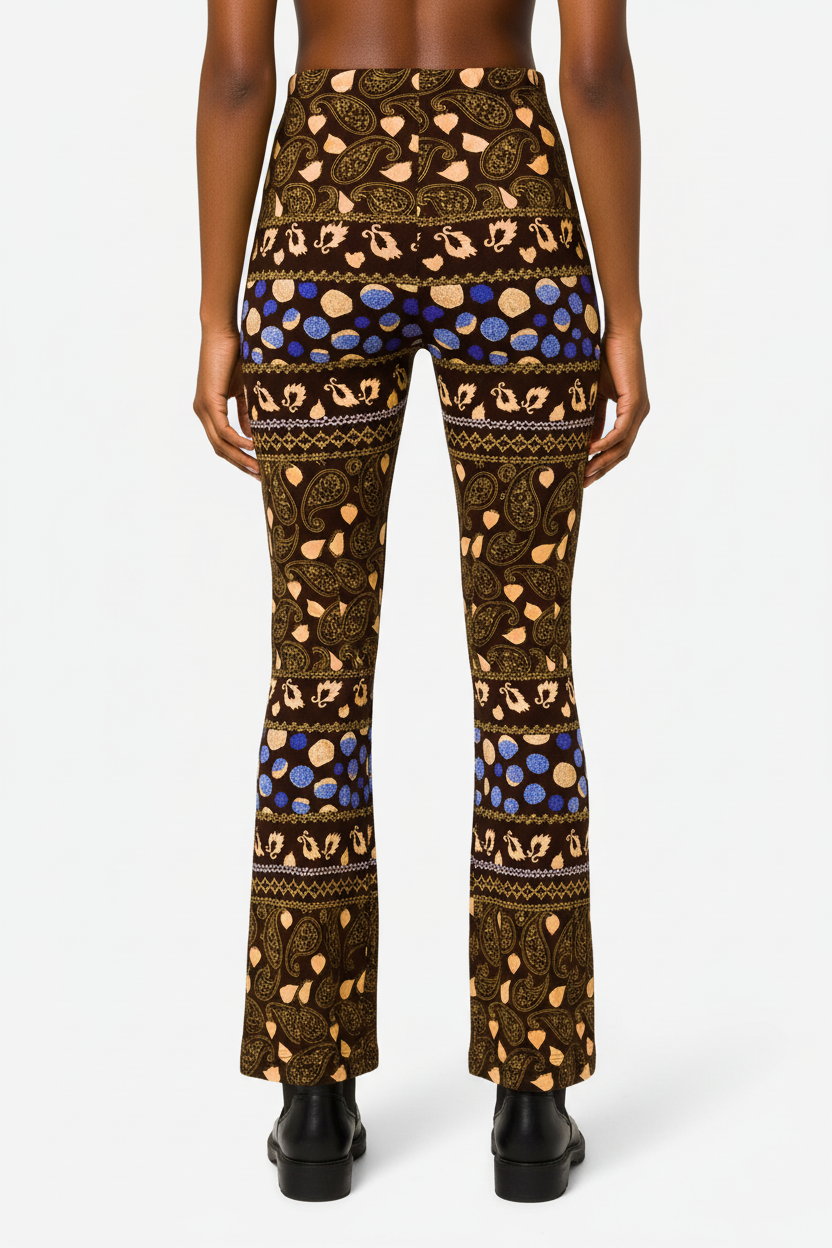 Leaves leggings back view showing fit and tropical foliage print coverage