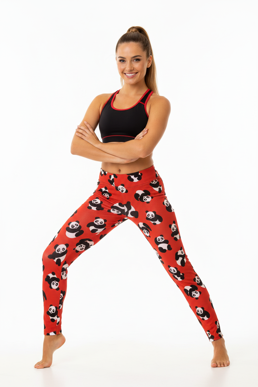 Panda Pop printed leggings lifestyle front view
