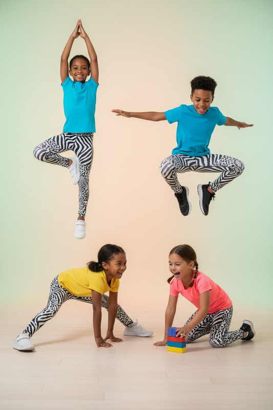 Kids models wearing printed leggings