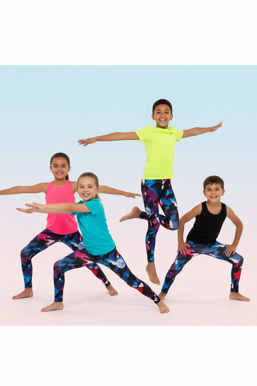 Kids models wearing printed leggings
