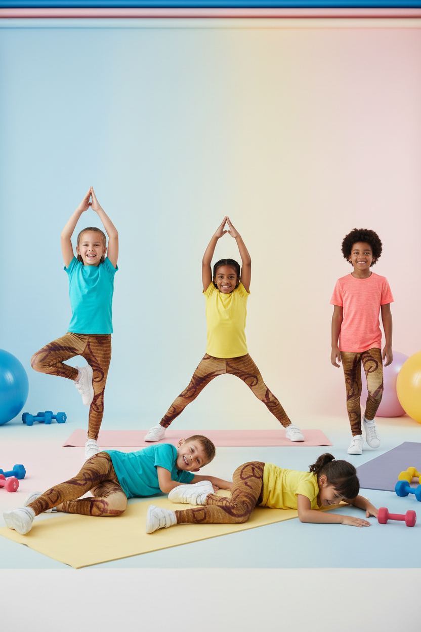 Kids models wearing sheet music print leggings