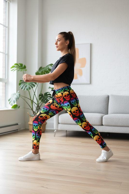Lifestyle shot of Colorful Skulls leggings