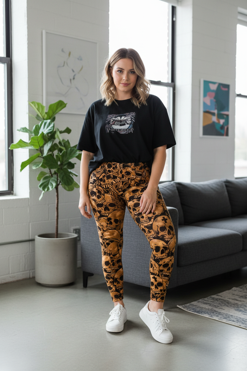 Lifestyle shot of Skull Swarm leggings